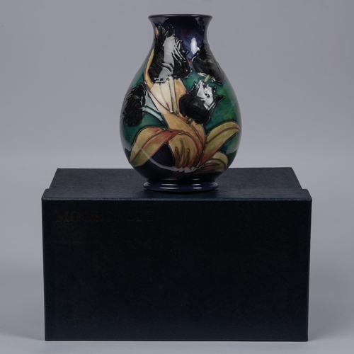 44 - Moorcroft pottery vase from 1991. 'Black Tulip' design by Sally Tuffin. Impressed marks etc to base ... 