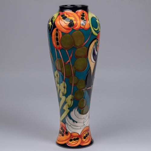 65 - A Moorcroft pottery vase. Hornbills with lizards and pomegranates by Kerry Goodwin. Marks to base, K... 