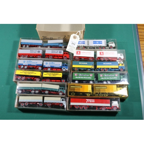 111 - 12 Wiking HO 1:87 Articulated/rigids Trucks with drawbar trailers. Makes including Mercedes Benz, Kr... 