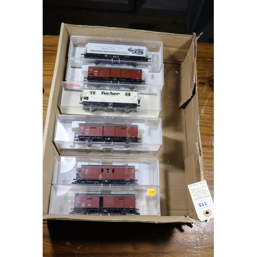 115 - 10 Fleischmann HO gauge Freight Wagons. 5x Covered Vans, Tucher, IMA Munchen 1999, plus 3 unbranded.... 