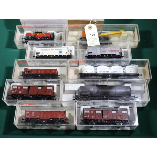 129 - 10 Fleischmann HO Gauge Freight Wagons. Bogie tank wagon, EVA. Bogie cement wagon, Bayern Zement. Ra... 