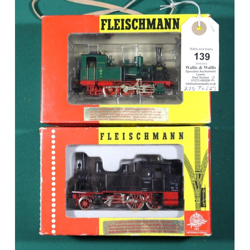 139 - 2 Fleischmann HO gauge German Steam Locomotives. Prussian 0-6-0T Locootive, RN 6205. In green and re... 