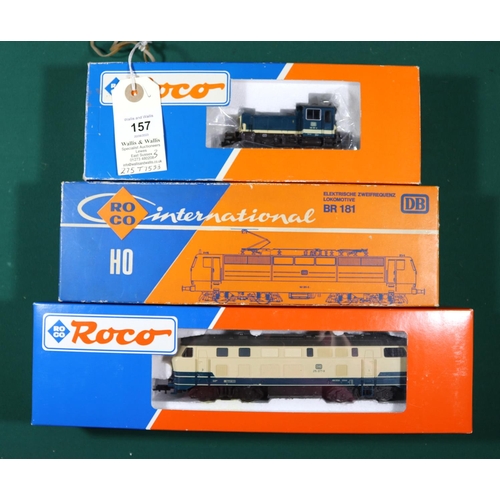 157 - 3 RoCo HO Locomotives. A DB Class 181 Bo-Bo electric locomotive, RN181-201-5 (4142-B). In dark blue ... 