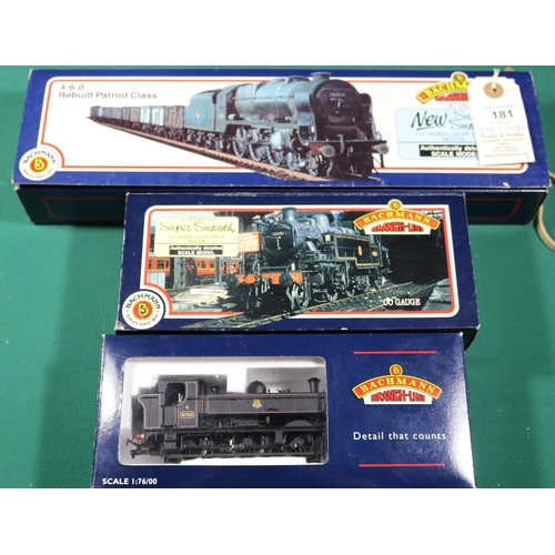 181 - 3x Bachmann Branch-Line OO gauge BR locomotives. A Rebuilt Patriot Class 4-6-0, 45545, in lined gree... 