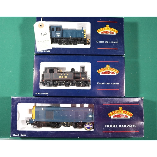 182 - 3x Bachmann Banch-Line OO gauge locomotives. A BR Class 20 Bo-Bo diesel loco, 20217, in blue livery ... 