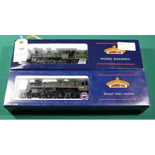 184 - 2x Bachmann OO gauge BR railway locomotives. A Class 5MT 4-6-0, 73014, in lined Brunswick Green (32-... 