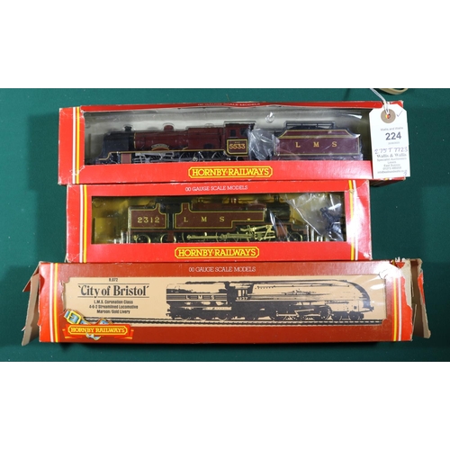 224 - 3x Hornby OO gauge railway LMS locomotives. A Coronation Class 4-6-2 loco, City of Bristol 6237, in ... 