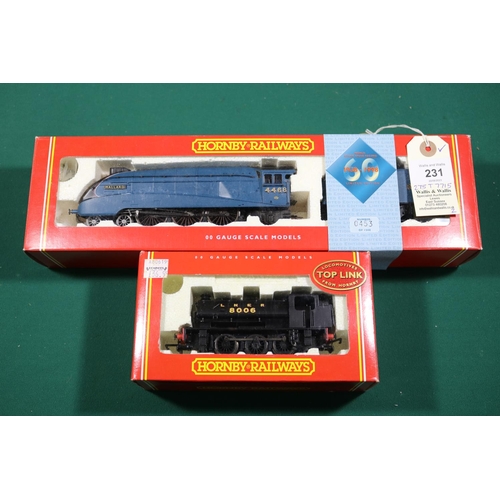 231 - 2x Hornby OO gauge railway LNER locomotives. A Class A4 4-6-2 loco, Mallard 4468, in unlined blue li... 