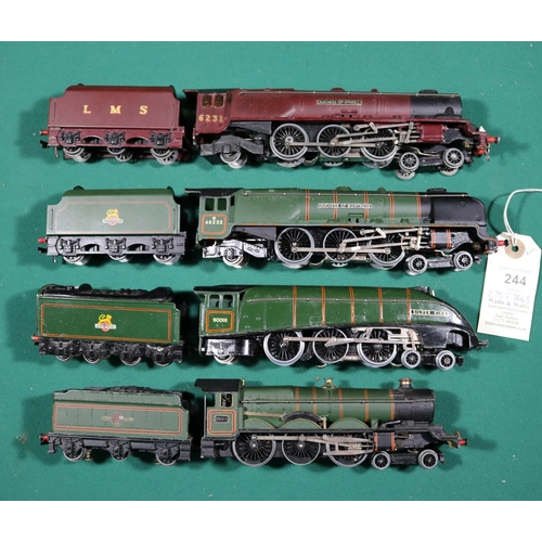 244 - 4x Hornby Dublo locomotives for 3-rail running. An LMS Duchess of Atholl 6231, in maroon. BR Duchess... 