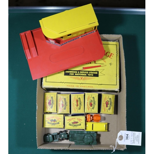 364 - 12x Matchbox Series. Including; MG1A; a Matchbox Garage (Showroom & Service Station) with red base a... 