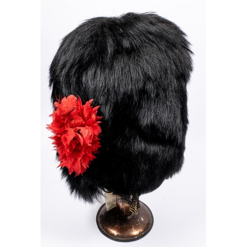 237 - A good post 1902 officer's black bearskin cap of the Coldstream Guards, regimental red hackle, taper... 