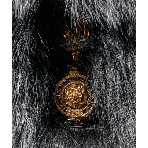 241 - A fine Victorian officer's black bearskin cap of the Royal Fusiliers, gilt, silvered and enamelled g... 