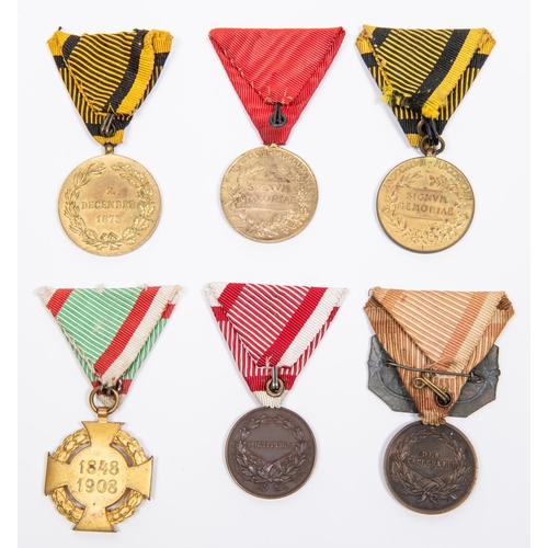 69 - Six Austro-Hungarian medals: medal for 2nd December 1873; Franz Joseph bronze bravery medal with Reg... 