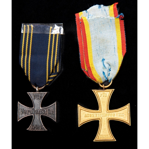 83 - WWI German Mecklenburg Schwerin gilt Military Merit Cross, 2nd class; and Brunswick War Merit Cross ... 