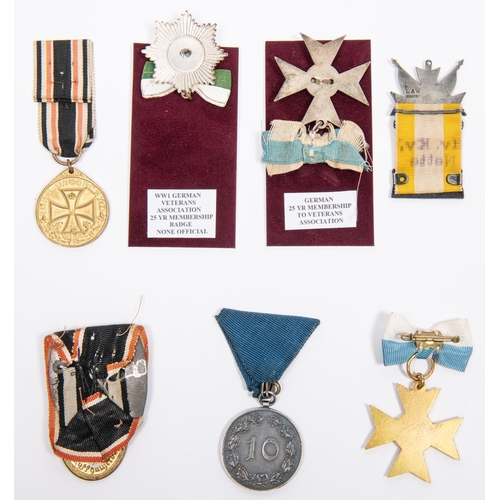 87 - Seven Imperial German Veterans' medals: 25 year Veterans' Association Cross; similar unofficial 25 y... 