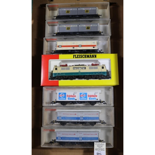 90 - A Fleischmann DB HO gauge DB class 111 Bo-Bo Electric Locomotive, RN 111 205-1 (4348). In blue and c... 