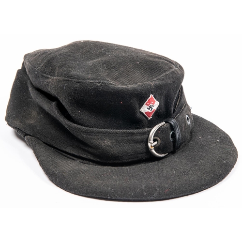 168 - A Third Reich black cloth peaked field cap of the Hitler Youth, with embroidered badge and alloy sku... 