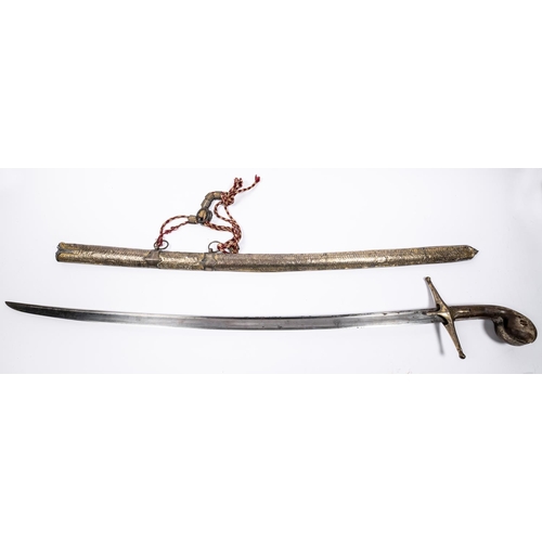 332 - A Turkish sword Kilij, almost straight English style plain pipe back blade 36