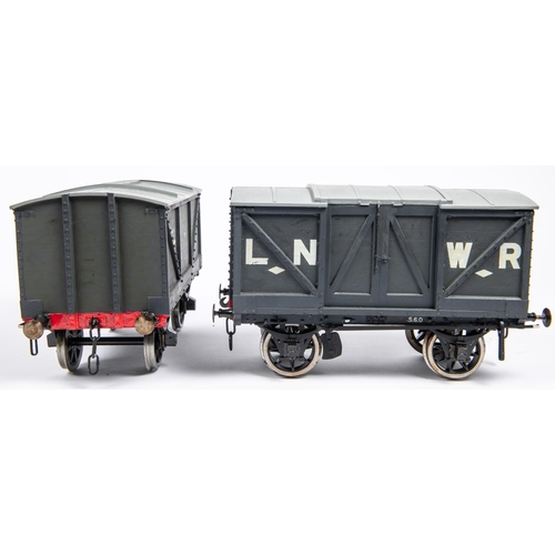 125 - 5x Gauge Three 2.5 inch gauge LNWR railway 4-wheel box vans in grey. In resin and white metal and bu... 