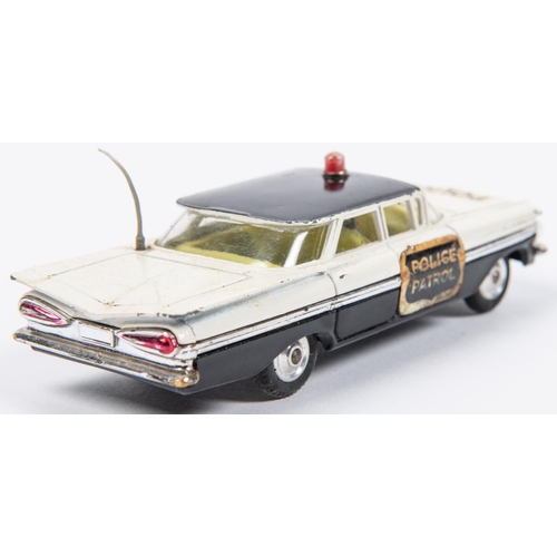 337 - 3 Corgi Toys. Chevrolet Police Car (481). In white with black roof and lower sides. Chevrolet Impala... 