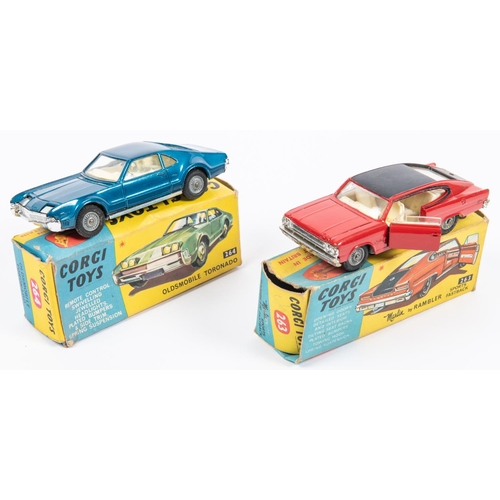 339 - 2 Corgi Toys. Marlin by Rambler Sports Fastback (263). In red and black with cream interior and cast... 