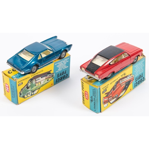 339 - 2 Corgi Toys. Marlin by Rambler Sports Fastback (263). In red and black with cream interior and cast... 