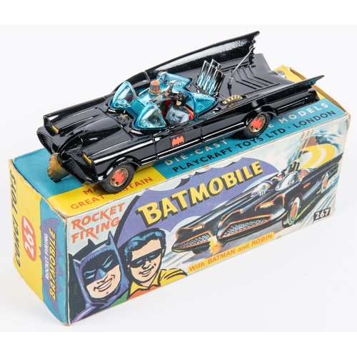 343 - Corgi Toys Batmobile (267). Gloss black body, red 'Bat' logo on doors. Bat-wheels with rubber tyres.... 