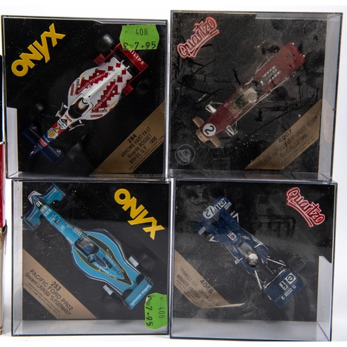 344 - 12 1:43 Single Seat Racing Cars. 7x ONYX- Honda MP 4/5, Senna. Jordan 194 Sasol Irvine. Pacific Ford... 