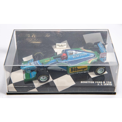 346 - 6 Minichamps 1:43 F1 Single Seat Racing Cars. Benetton Ford B194, J.J. Lehto, Ligier Honda JS41, M.B... 