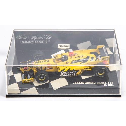 348 - 6 Minichamps 1:43 F1 Single Seat Racing Cars. Benetton Renault B195, Schumacher. Jordan Peugeot 197,... 