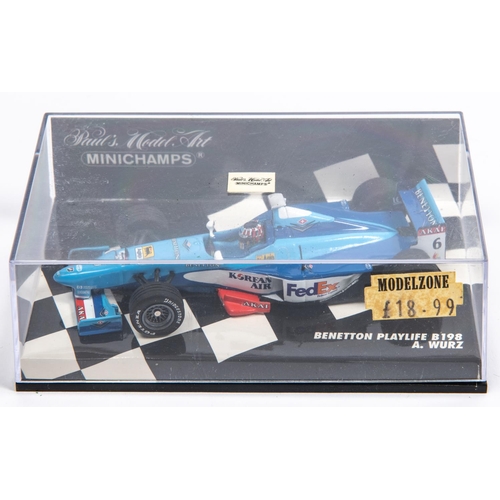 348 - 6 Minichamps 1:43 F1 Single Seat Racing Cars. Benetton Renault B195, Schumacher. Jordan Peugeot 197,... 