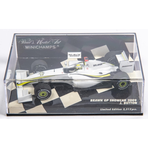 349 - 6 Minichamps 1:43 F1 Single Seat Racing Cars.  Sauber Mercedes C13, De Ceraris. Braun GP Show Car 20... 