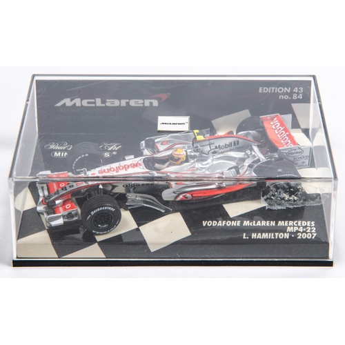 349 - 6 Minichamps 1:43 F1 Single Seat Racing Cars.  Sauber Mercedes C13, De Ceraris. Braun GP Show Car 20... 