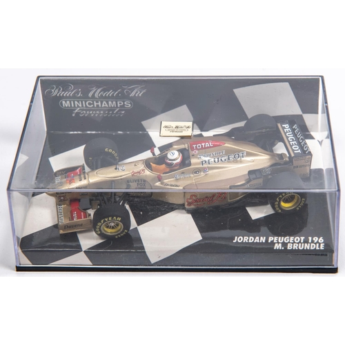 350 - 6 Minichamps 1:43 F1 Single Seat Racing Cars. Arrows Yamaha FA18, D. Hill. Jordan Peugeot 196, Brund... 