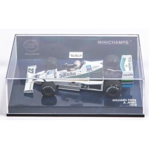 352 - 6 Minichamps 1:43 F1 Single Seat Racing Cars. Ferrari Test Car Fiorano 1998, Schumacher. Jordan 191 ... 