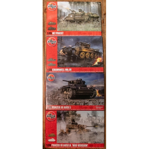 357 - 4 Airfix 1:35 scale Model Kits. All Tanks: M7 Priest. Cromwell Mk V1. Panzer III AUSF.J. Panzer 1V A... 