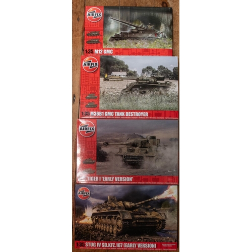 358 - 4 Airfix 1:35 scale Model Kits. All Tanks. M36B1 GMC Tank Destroyer. Tiger 1 (Early Version). Stug 1... 