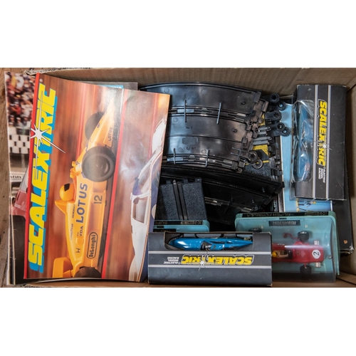 382 - A large quantity of Scalextric with boxed sets and accessories. Including 3x sets; a Formula 1 GP8 s... 