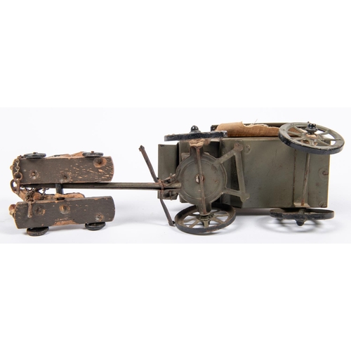 462 - Elastolin Lineol  Horse drawn Tin plate WW1 Ambulance. Pulled by 2 Horses on wooden bases with 4 sma... 