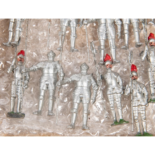 463 - Quantity of metal Knights and Crusaders, By various makers, 2 mounted knights on brightly painted ho... 