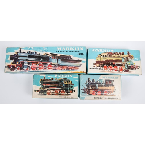 78 - 4x Marklin HO gauge 3-rail steam locomotives. A DB 4-6-0 tender loco, 38 1807, in black (3098). An 0... 