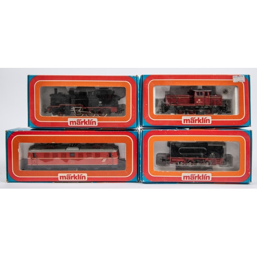 83 - 4x Marklin HO gauge 3-rail locomotives. A DB 0-6-0 diesel loco (3065), 260 417-1, in red. An OBB Bo-... 