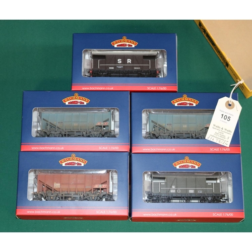 105 - 5x Bachmann Branch-Line Model Railways Wagons. 2x 35T  AL Ex Bulk Grain Wagon both in BRT Blue, both... 