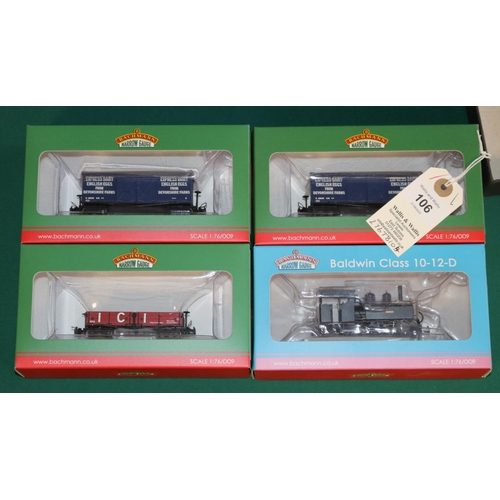 106 - 4x Bachmann Narrow Gauge 1:76/009 series. A Baldwin Class 10-12-D 'Bridget' Ashover Light Railway. P... 