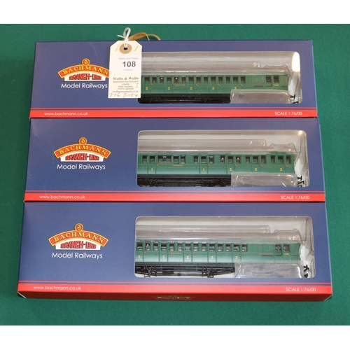 108 - 3x Bachmann Branch-Line Model Railways. A SE&CR Birdcage Brake Third Lavatory Coach Southern Railway... 