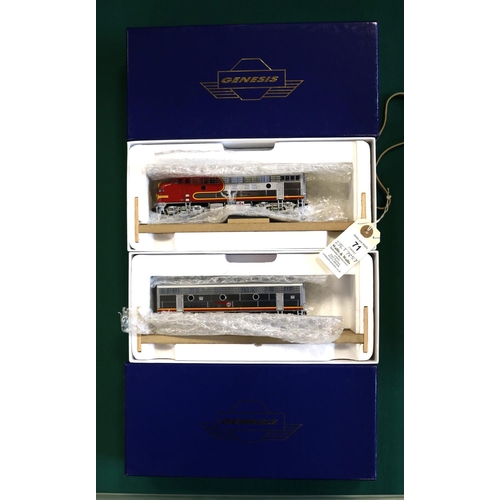 71 - An HO Gauge Athearn Genesis (G22605) Santa Fe Railroad Passenger F7A/F7B set comprising 2x powered B... 