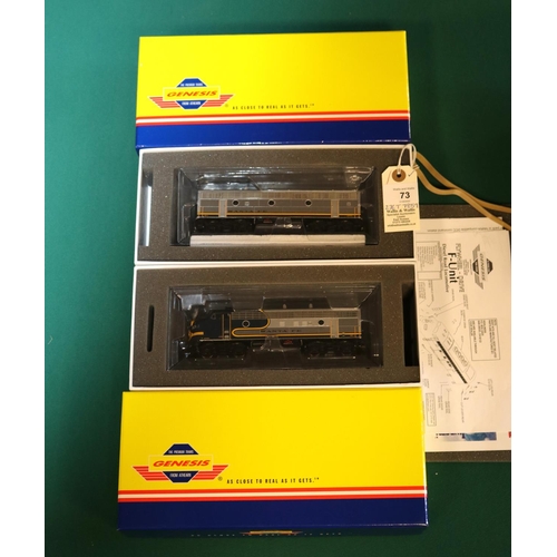 73 - An HO Gauge Athearn Genesis (G22163) Santa Fe Railroad Freight F7A/F7B set comprising 2x powered Bo-... 