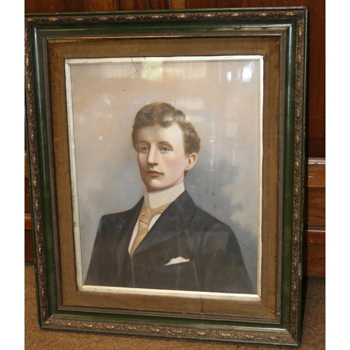 2 - An early 20th century Edwardian gouache(?) on canvas painting of a young man. Unsigned portrait, fra... 