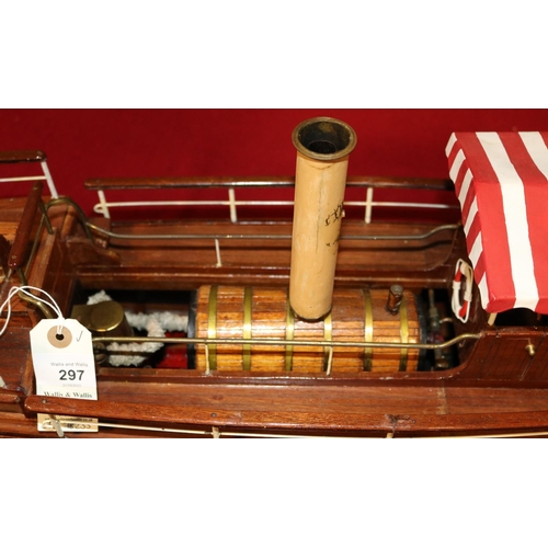 297 - A wooden scale model of an African style steam driven River Boat. Named 