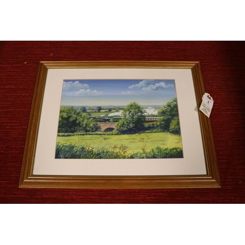 5 - A gouache on paper of a GWR Prairie Tank locomotive at Cockhaise Bridge by Matthew Cousins. Signed a... 